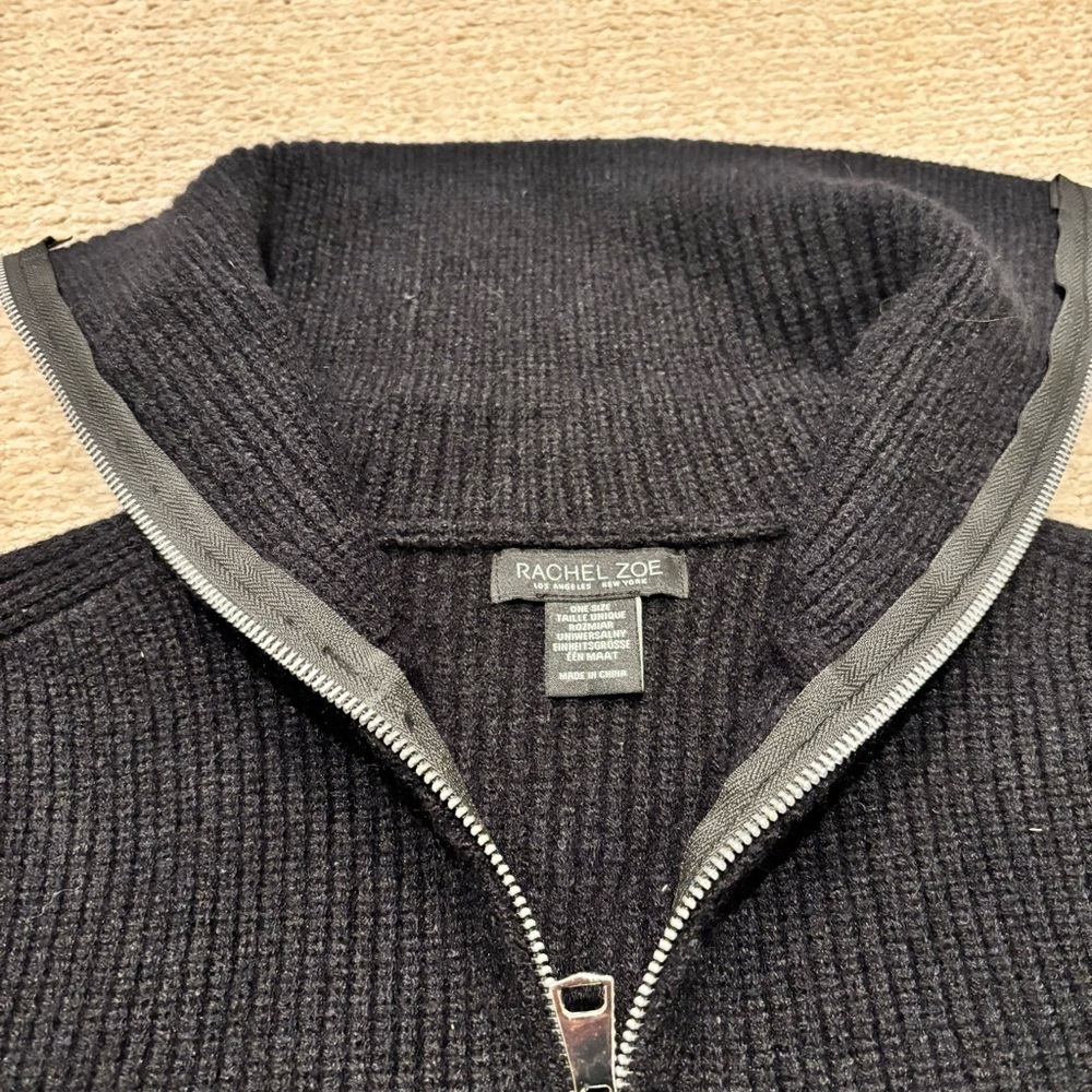 Rachel Zoe Black Half-Zip Poncho Cape - OS​​ - Picture 3 of 8